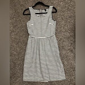 J. Crew Black and White Striped Midi Dress